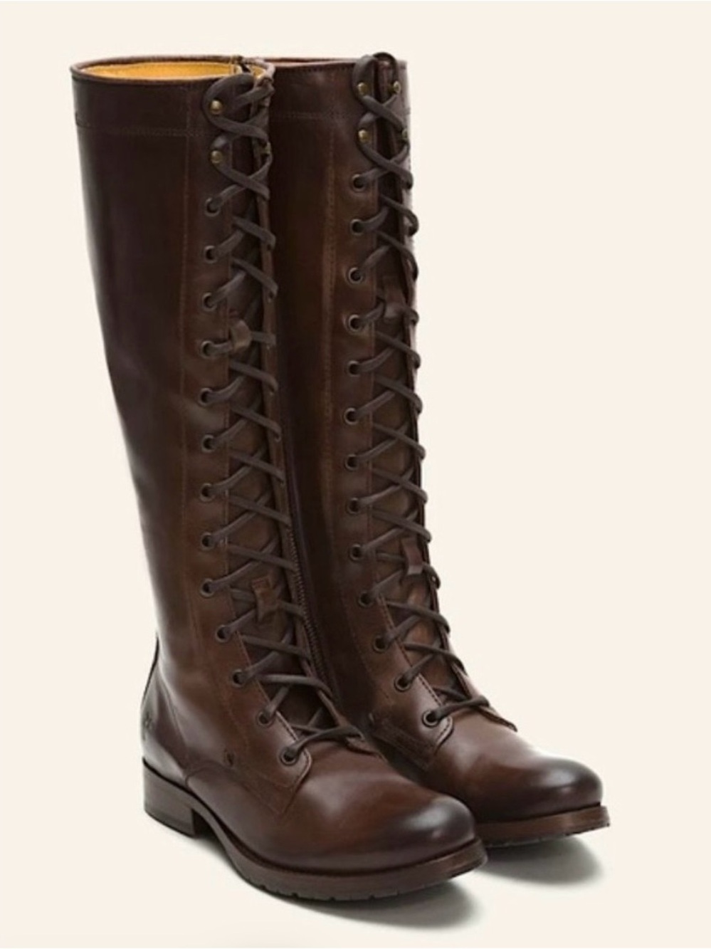 Frye Melissa “Katniss” Dark Brown Tall Lace-Up Leather Boots